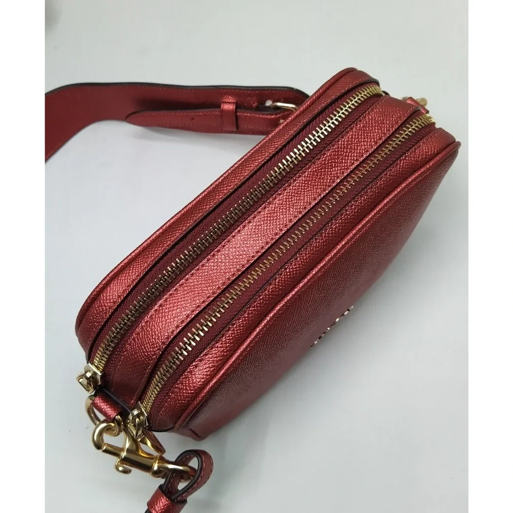 Coach Red Leather Double Zipper Closure Crossbody Bag